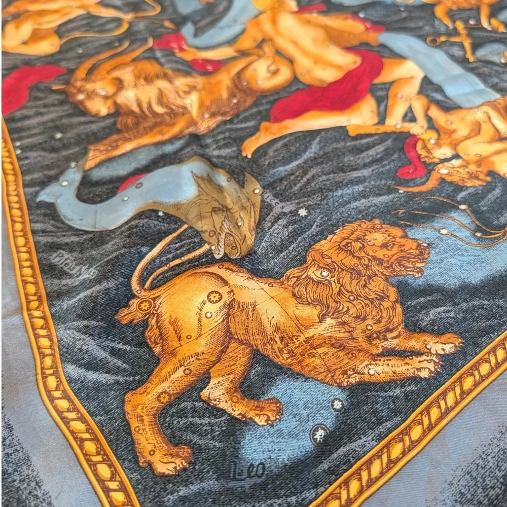Vintage Echo Zodiac Celestial Silk Scarf Astrological Constellation Print 34